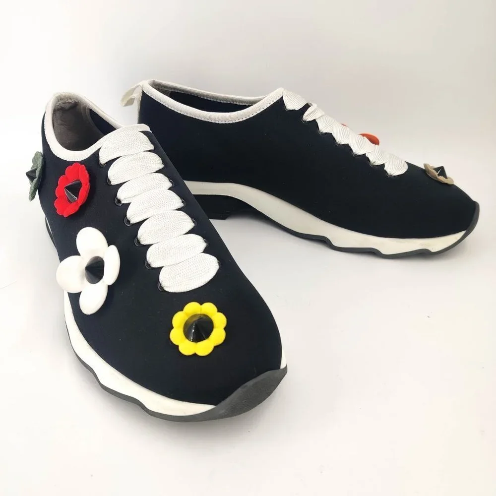 Fendi Neoprene Flowerland Flower Applique Sneakers 39.5 9.5
